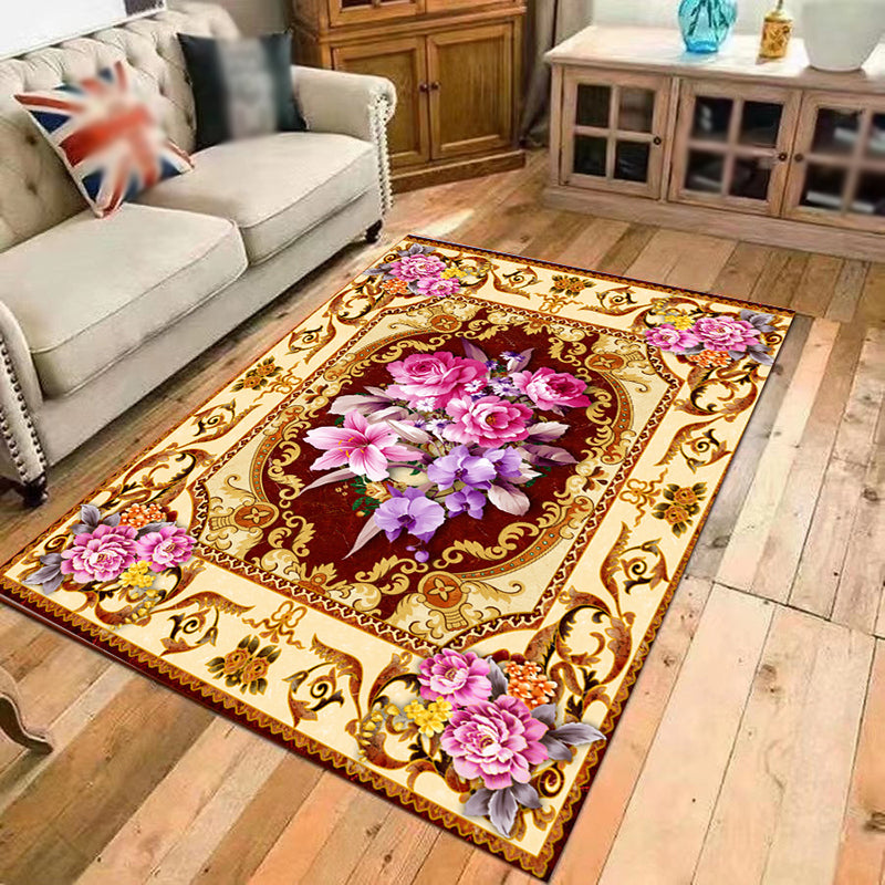 Vintage Home Decoration Rug Floral Pattern Area Carpet Polyester Stain Resistant Indoor Carpet