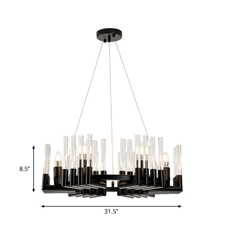 Circular Iron Chandelier Lamp Contemporary 6/8 Lights Black Ceiling Light Fixture with Crystal Tube