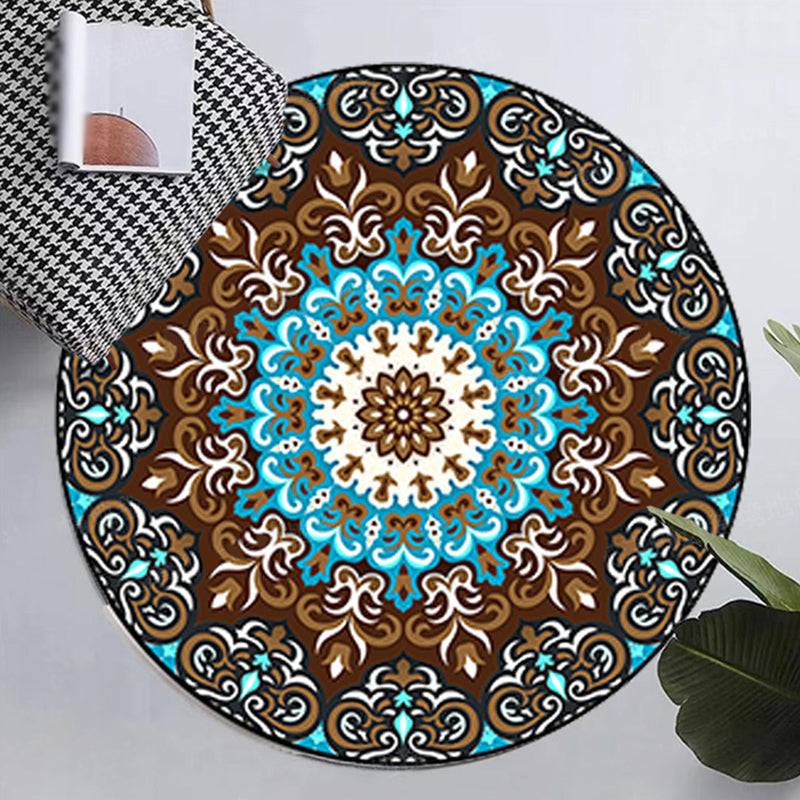 Victorian Round Washable Rug Moroccan Medallion Print Rug Polyester Non-Slip Carpet for Living Room