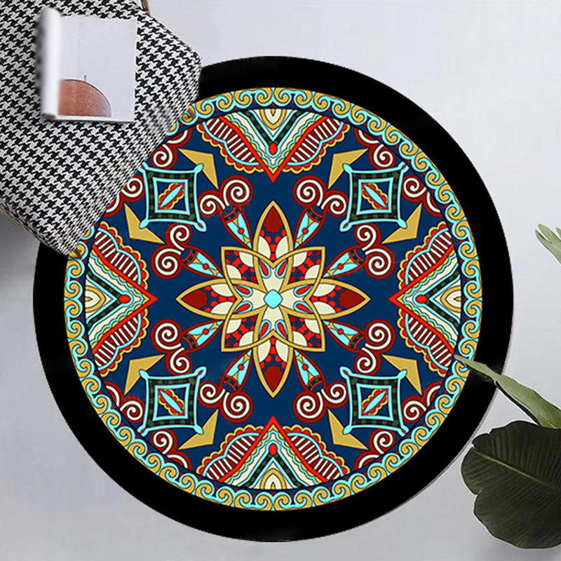 Victorian Round Washable Rug Moroccan Medallion Print Rug Polyester Non-Slip Carpet for Living Room