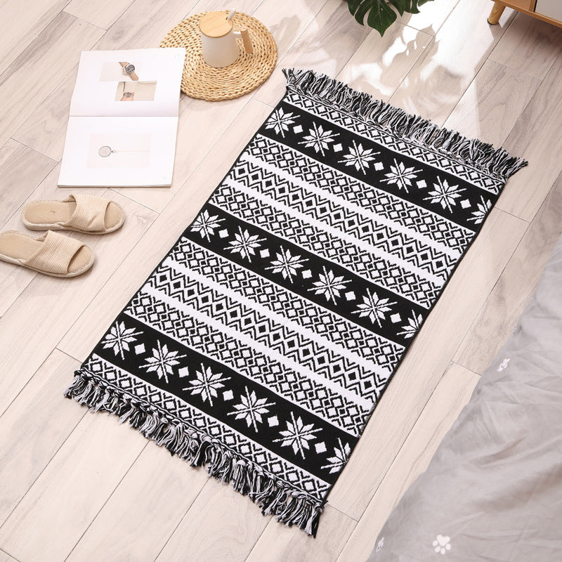 Bohemian Southwestern Print Carpet Cotton Blend Area Rug Reversible Fringe Indoor Carpet for Bedroom