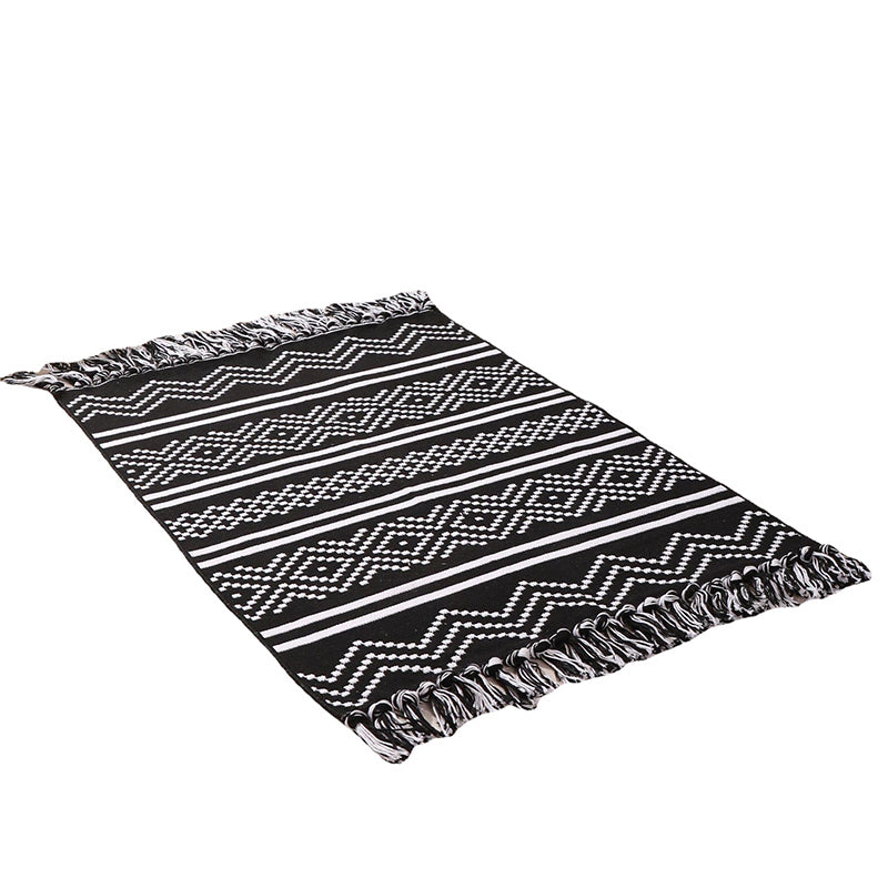 Bohemian Southwestern Print Carpet Cotton Blend Area Rug Reversible Fringe Indoor Carpet for Bedroom