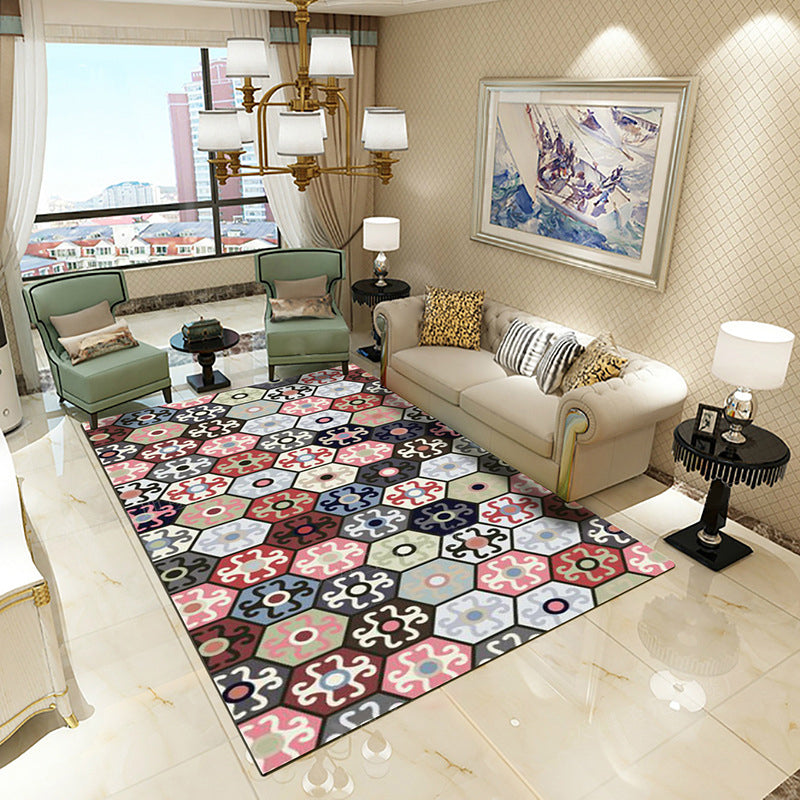 Minimalist Boho Rug Tribal Pattern Polyester Carpet Stain Resistant Indoor Rug for Living Room