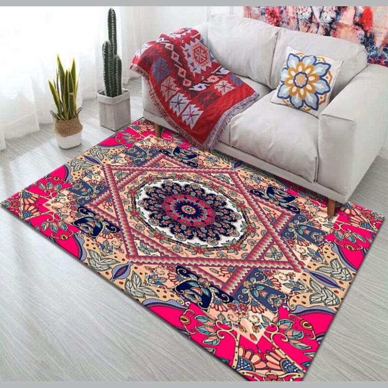 Yellow Bohemian Rug Polyester Flowers Area Rug Nom-Slip Backing Rug for Drawing Room