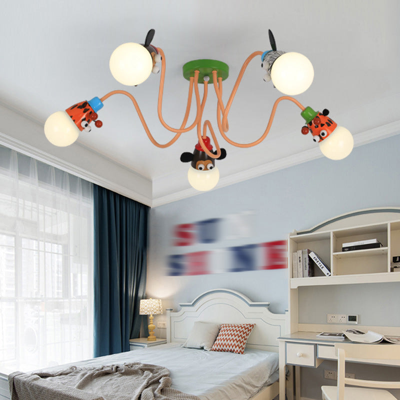 Kids Creative Sputnik Ceiling Light Wrought Iron Cartoon Semi Flush Mount for Interior Spaces