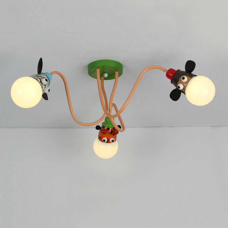 Kids Creative Sputnik Ceiling Light Wrought Iron Cartoon Semi Flush Mount for Interior Spaces