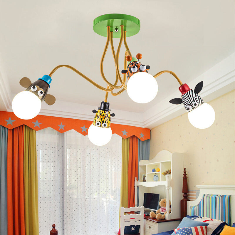 Kids Creative Sputnik Ceiling Light Wrought Iron Cartoon Semi Flush Mount for Interior Spaces