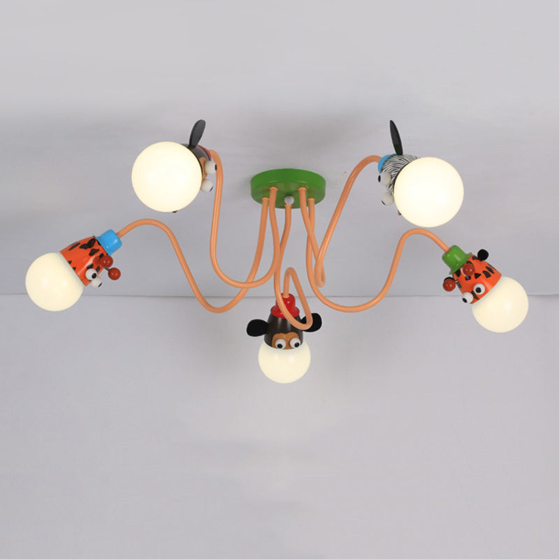 Kids Creative Sputnik Ceiling Light Wrought Iron Cartoon Semi Flush Mount for Interior Spaces