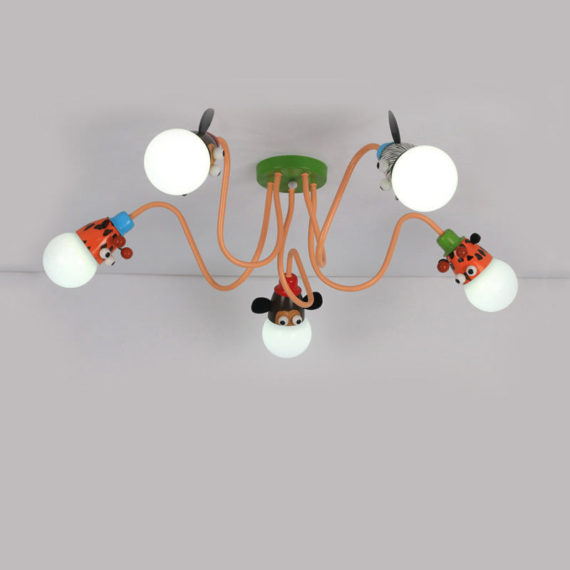 Kids Creative Sputnik Ceiling Light Wrought Iron Cartoon Semi Flush Mount for Interior Spaces