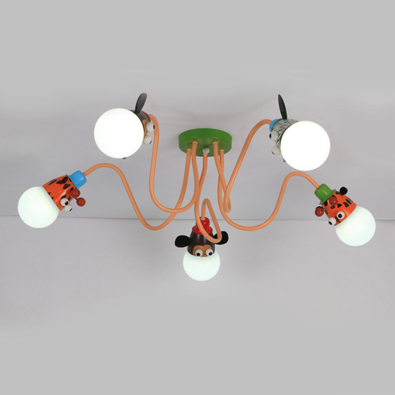 Kids Creative Sputnik Ceiling Light Wrought Iron Cartoon Semi Flush Mount for Interior Spaces