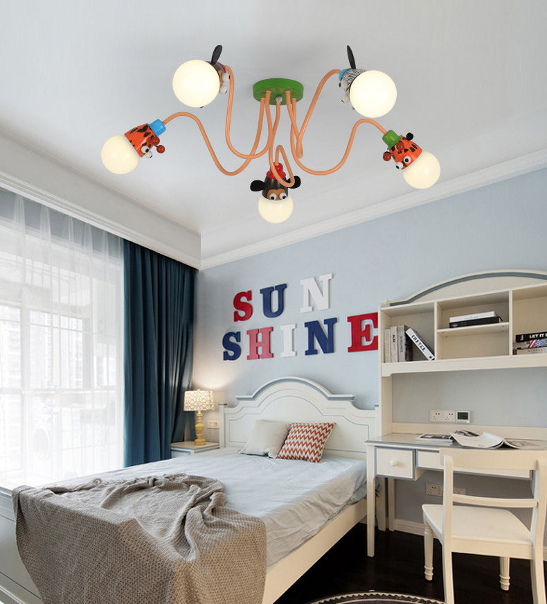 Kids Creative Sputnik Ceiling Light Wrought Iron Cartoon Semi Flush Mount for Interior Spaces