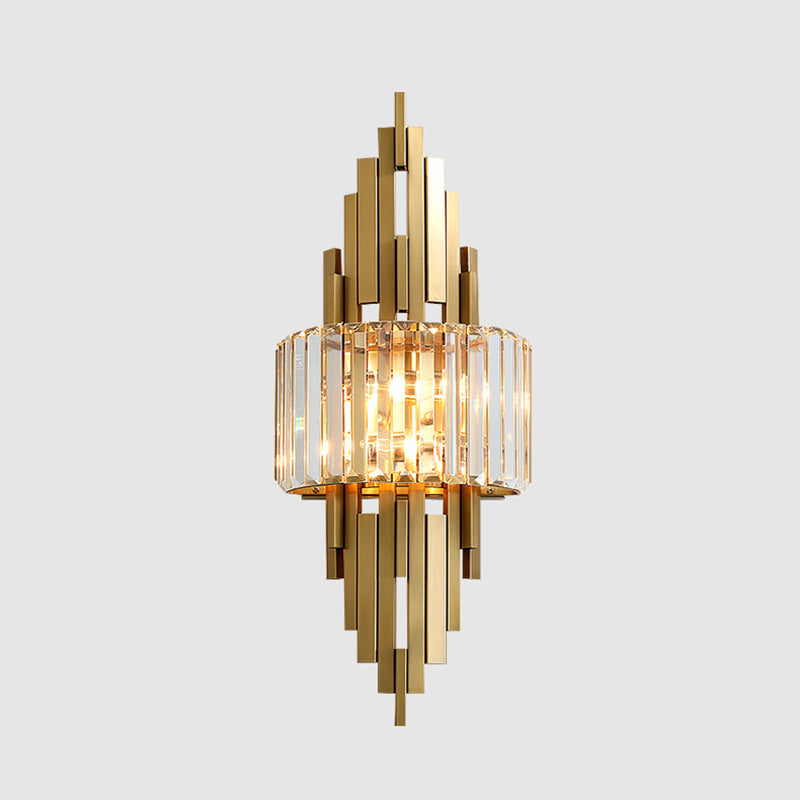 Gold Geometric Wall Lamp in Modern Creative Style Stainless-Steel Wall Light with Crystal Shade