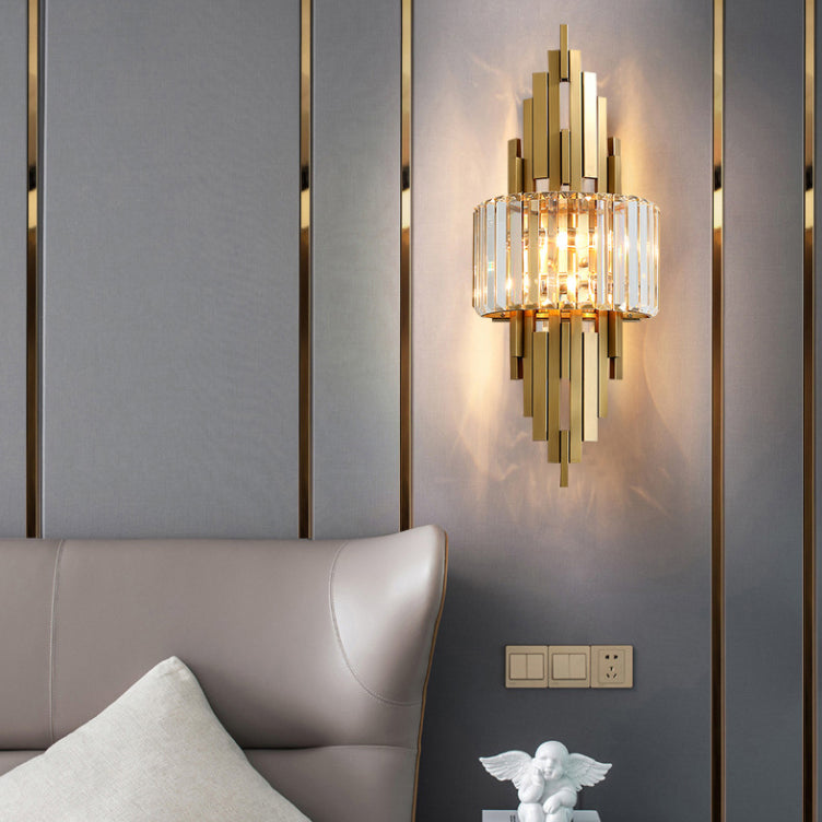 Lámpara de pared geométrica dorada en moderna luz de pared de acero inoxidable de estilo creativo con sombra de cristal