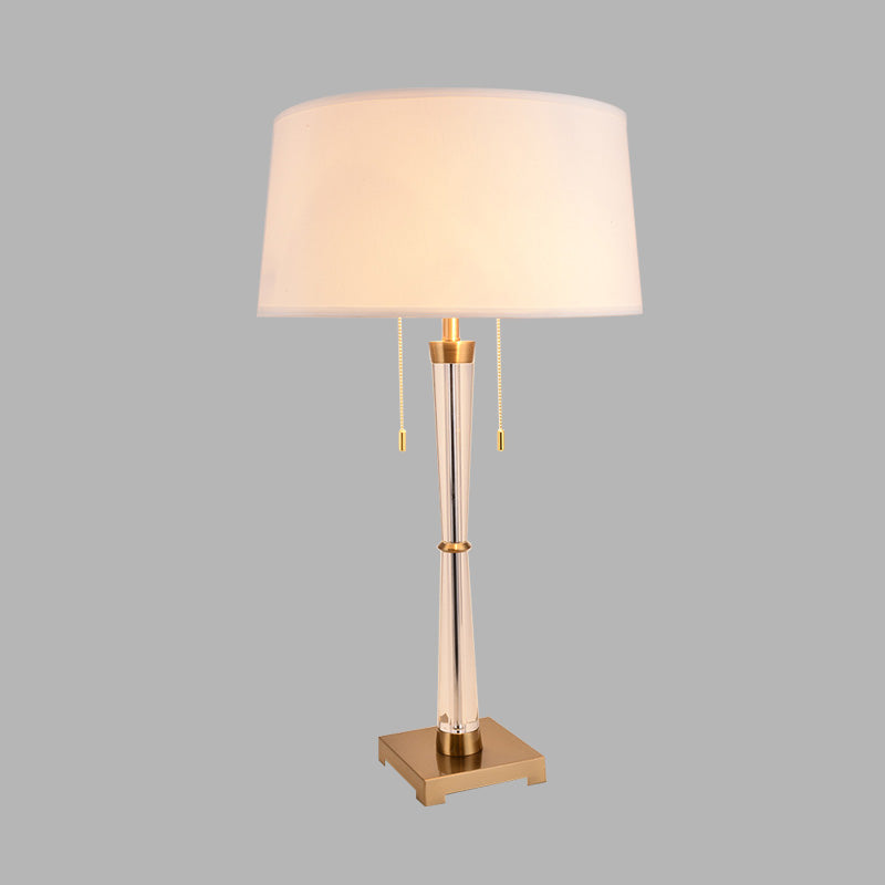 White Drum Table Light Rustic Fabric 24.5"/29.5" Long 1 Head Living Room Night Lamp with Crystal Accent