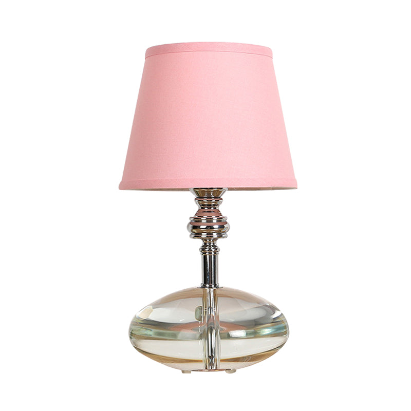 Fabric Pink Night Lamp Conical 1 Light Lodge Nightstand Light with Clear Crystal Base