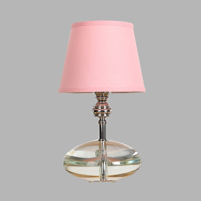 Fabric Pink Night Lamp Conical 1 Light Lodge Nightstand Light with Clear Crystal Base