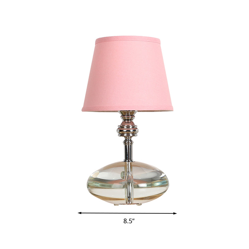 Fabric Pink Night Lamp Conical 1 Light Lodge Nightstand Light with Clear Crystal Base