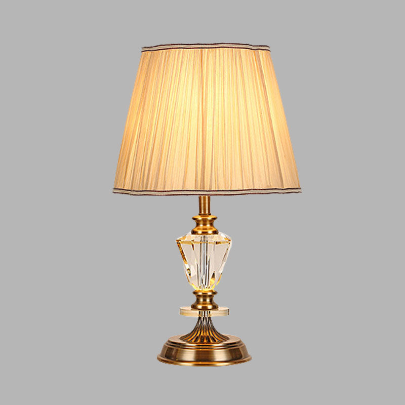 Tapered Living Room Table Lamp Countryside Crystal Single Bulb in Beige Night Light