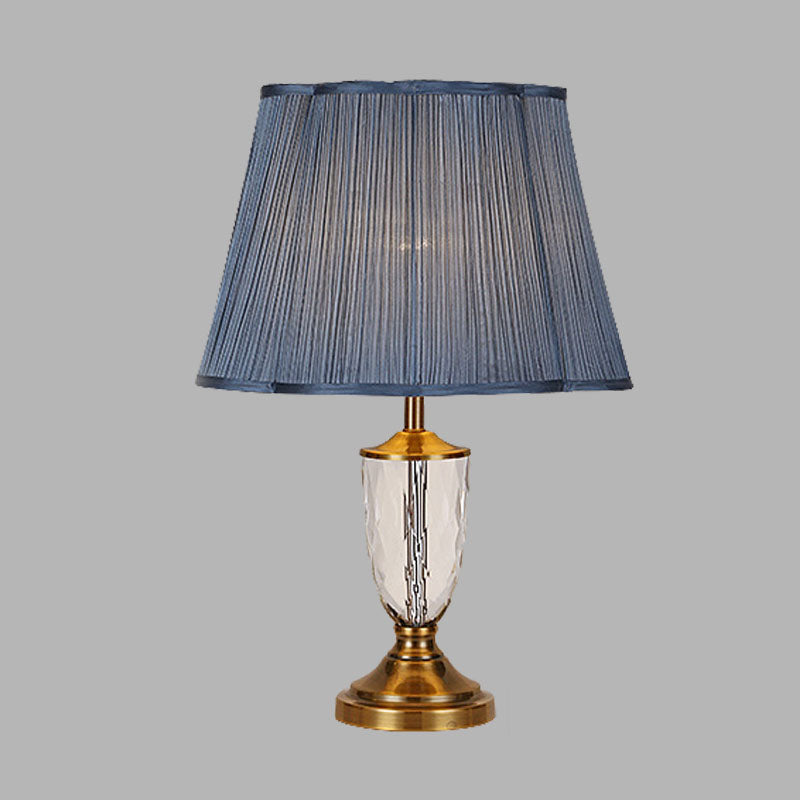 Blue Pleated Shade Night Table Lamp Rural Crystal 1 Light Bedroom Nightstand Light