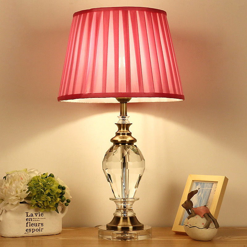 Crystal Pink/Blue/Beige Nightstand Light Drum Traditional Style Table Lamp for Living Room