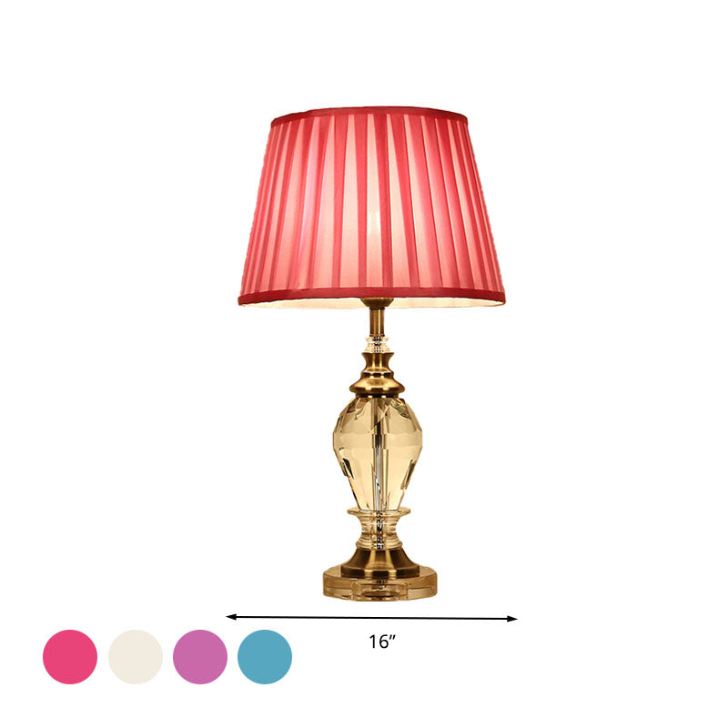 Crystal Pink/Blue/Beige Nightstand Light Drum Traditional Style Table Lamp for Living Room