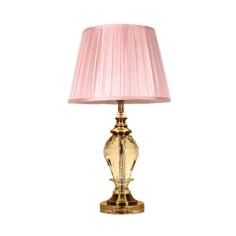 Crystal Pink/Blue/Beige Nightstand Light Drum Traditional Style Table Lamp for Living Room