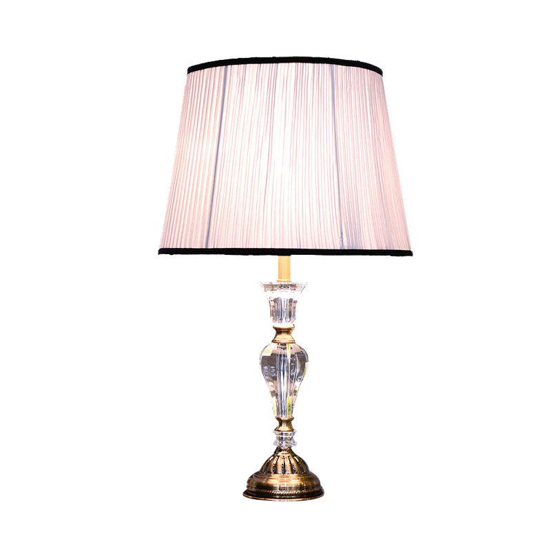 1 Light Bedroom Crystal Night Light Rustic Light Purple Table Lamp with Tapered Fabric Shade