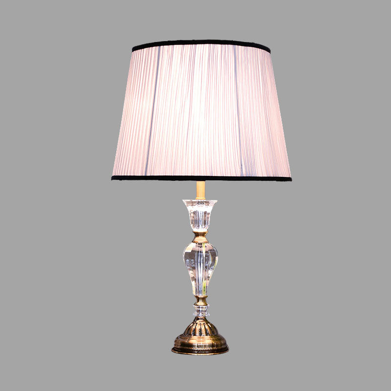 1 Light Bedroom Crystal Night Light Rustic Light Purple Table Lamp with Tapered Fabric Shade