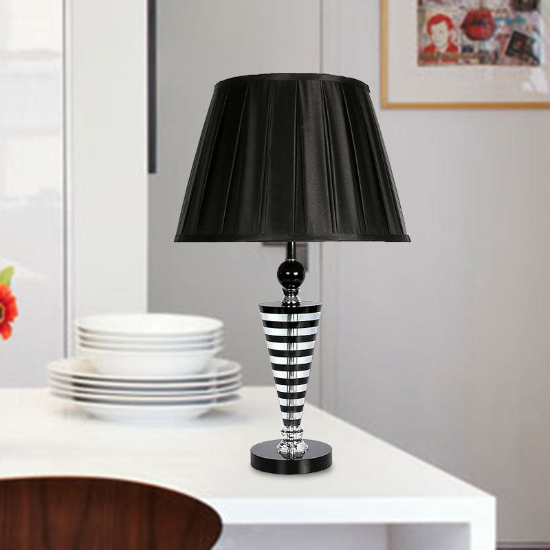 1 Light Crystal Night Lamp Countryside Black Conical Bedroom Nightstand Light with Fabric Shade