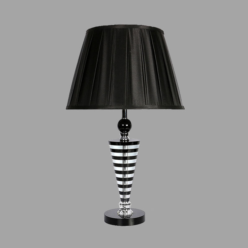 1 Light Crystal Night Lamp Countryside Black Conical Bedroom Nightstand Light with Fabric Shade