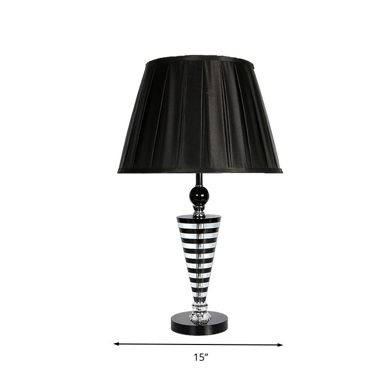 1 Light Crystal Night Lamp Countryside Black Conical Bedroom Nightstand Light with Fabric Shade