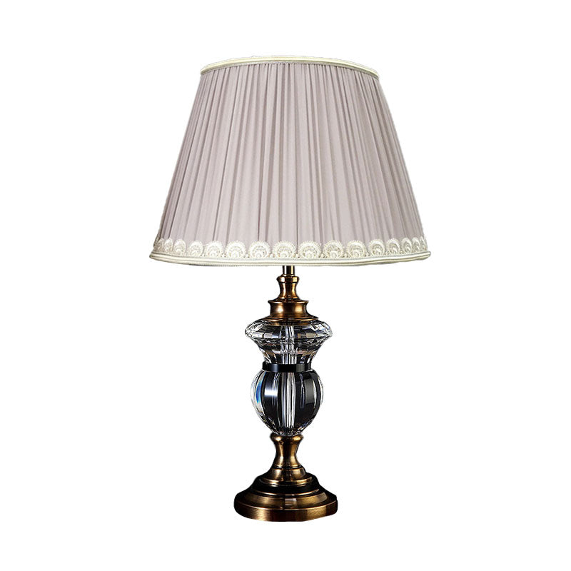 Sombra plisada Cristal Nightsand Light Rural 1 Lámpara de mesa de sala de estar ligera en azul/claro Púrpura/beige