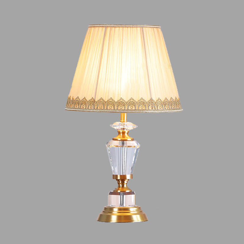 Lampe de chevet de tambour beige tissu traditionnel 1 lumière de table claire légère avec accent en cristal