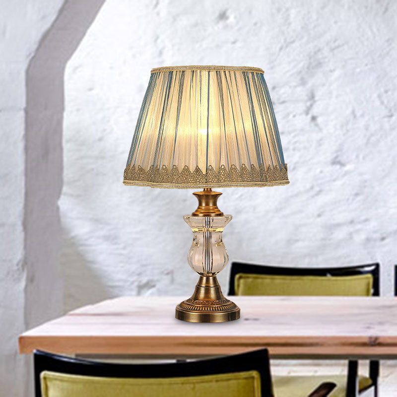 1 Light Empire Shade Night Lampe Rural Blue Fabric Table table de nuit pour chambre à coucher avec accent en cristal