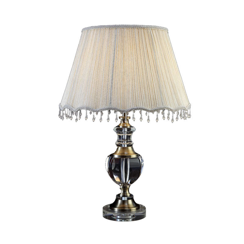 14"/16" W 1 Light Bedroom Night Table Light Traditional Cream Gray Crystal Nightstand Lamp with Cone Fabric Shade