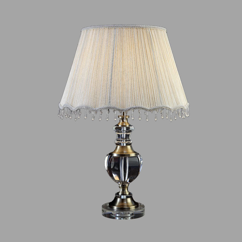 14 "/ 16" W 1 table de nuit à chambre claire légère lumière traditionnelle crème gris cristal-table de nuit en cristal avec nuance de tissu cône