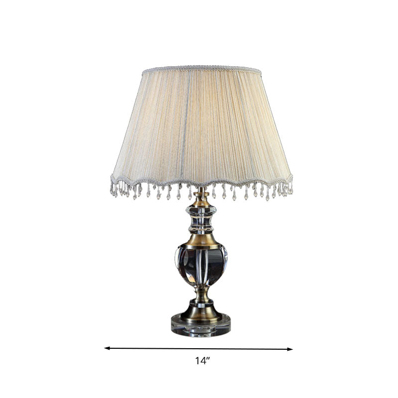 14"/16" W 1 Light Bedroom Night Table Light Traditional Cream Gray Crystal Nightstand Lamp with Cone Fabric Shade