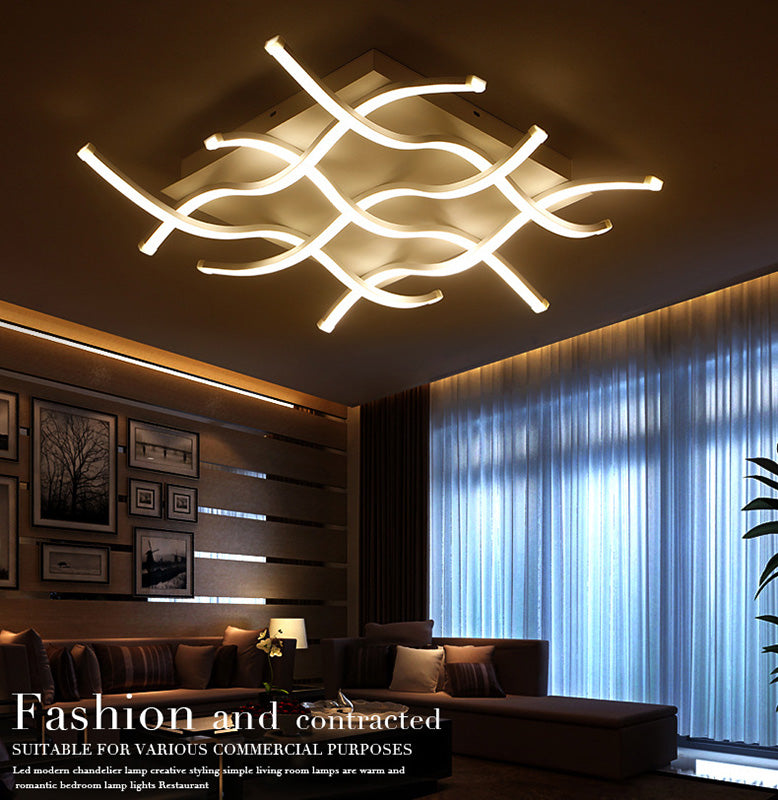 Minimalistic Metal Curved Tubes Flush Mount Ceiling Light for Living Room