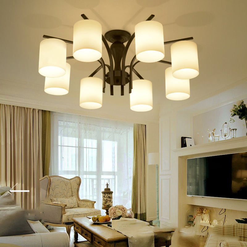 Black Sputnik Semi Flush Mount in Traditional Style Wrought Iron Ceiling Light with Glass Shade