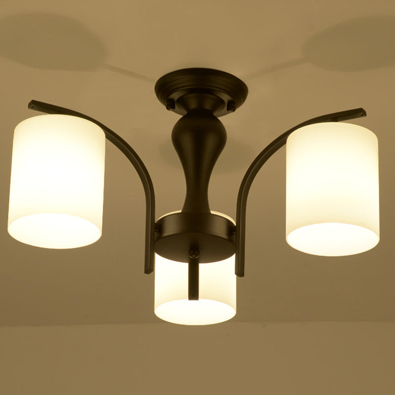 Black Sputnik Semi Flush Mount in Traditional Style Wrought Iron Ceiling Light with Glass Shade