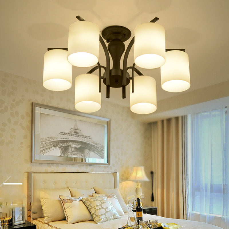 Black Sputnik Semi Flush Mount in Traditional Style Wrought Iron Ceiling Light with Glass Shade