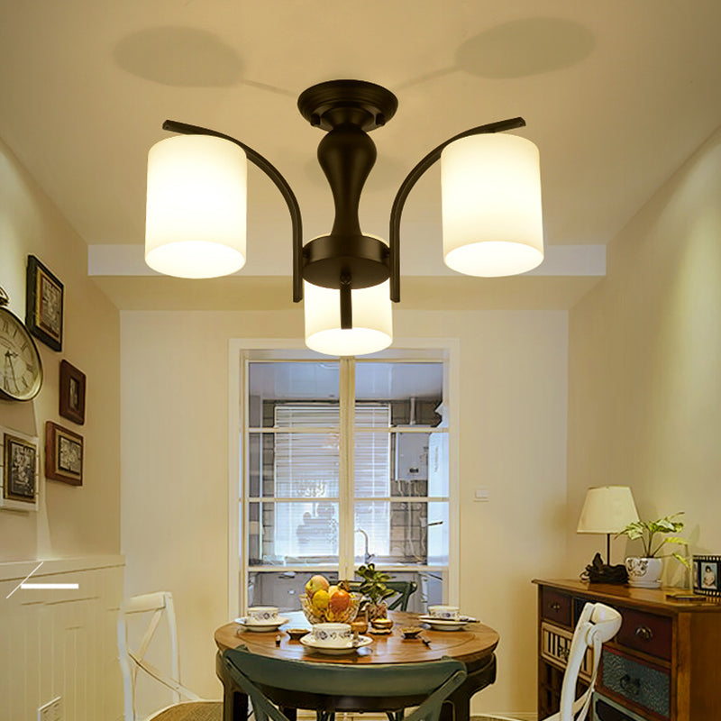 Black Sputnik Semi Flush Mount in Traditional Style Wrought Iron Ceiling Light with Glass Shade