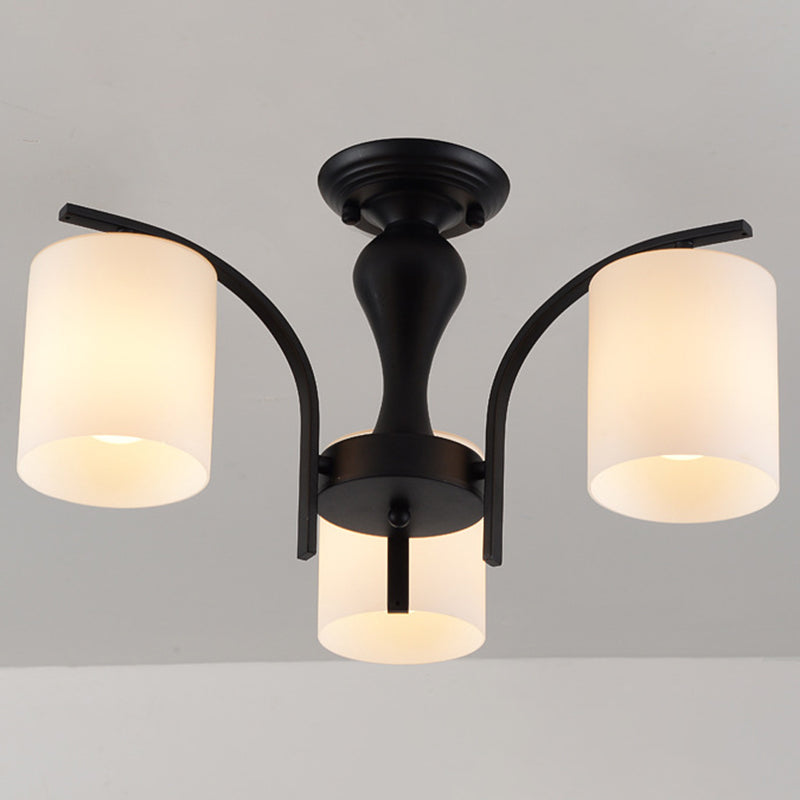 Black Sputnik Semi Flush Mount in Traditional Style Wrought Iron Ceiling Light with Glass Shade