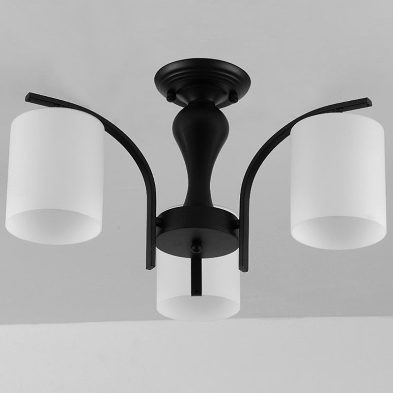 Black Sputnik Semi Flush Mount in Traditional Style Wrought Iron Ceiling Light with Glass Shade