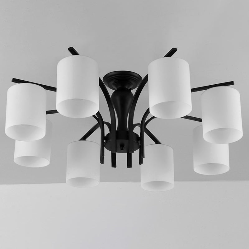 Black Sputnik Semi Flush Mount in Traditional Style Wrought Iron Ceiling Light with Glass Shade