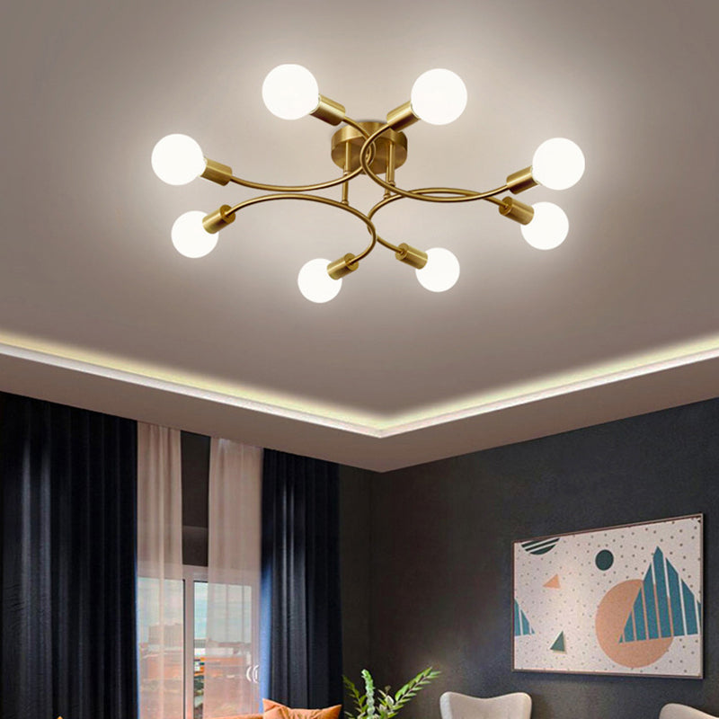 Brass Sputnik Semi Flush Mount in Industrial Style Wrought Iron Ceiling Light for Interior Spaces