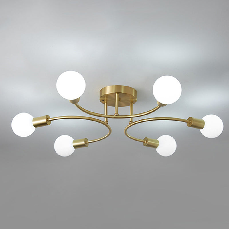 Brass Sputnik Semi Flush Mount in Industrial Style Wrought Iron Ceiling Light for Interior Spaces