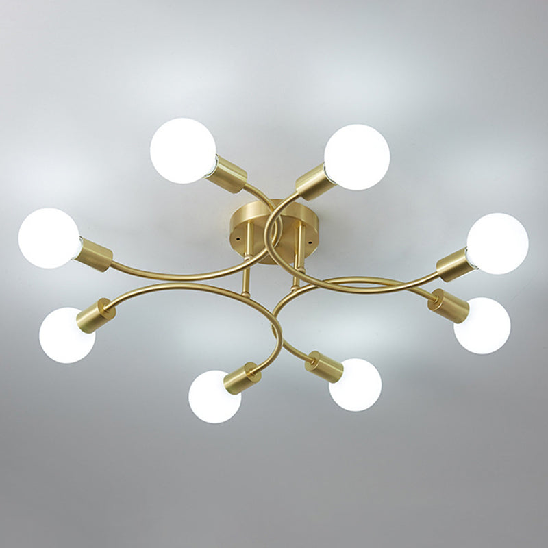 Brass Sputnik Semi Flush Mount in Industrial Style Wrought Iron Ceiling Light for Interior Spaces