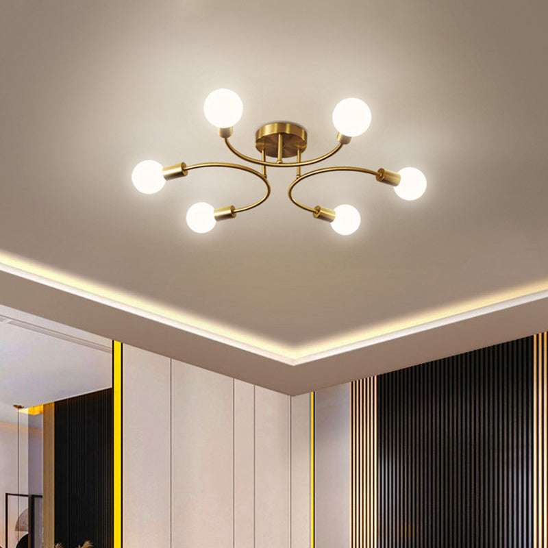 Brass Sputnik Semi Flush Monte in stile industriale Luce a soffitto in ferro battuto per spazi interni