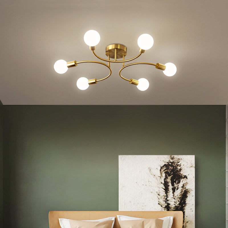 Brass Sputnik Semi Flush Mount in Industrial Style Wrought Iron Ceiling Light for Interior Spaces